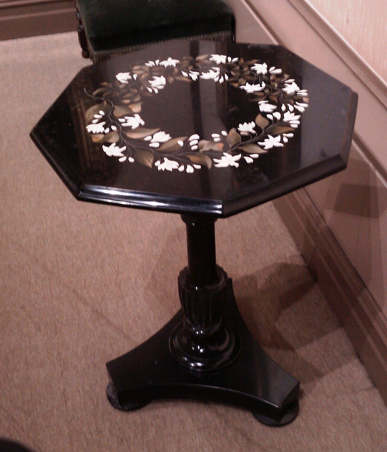 Octagonal inlaid table of Ashford Black Marble, Derby Museum