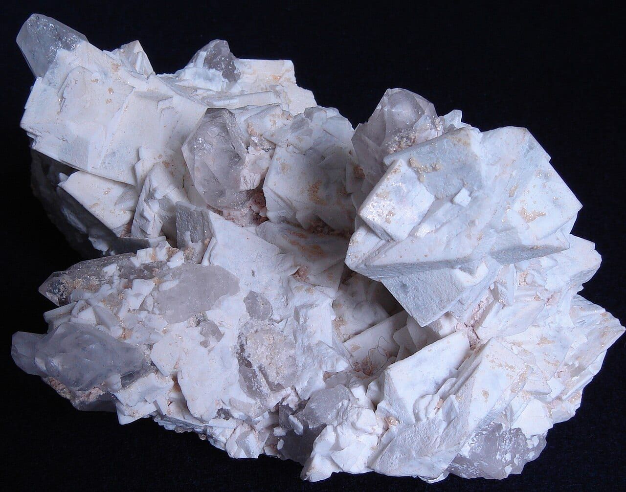 White microcline crystals with colourless quartz crystals