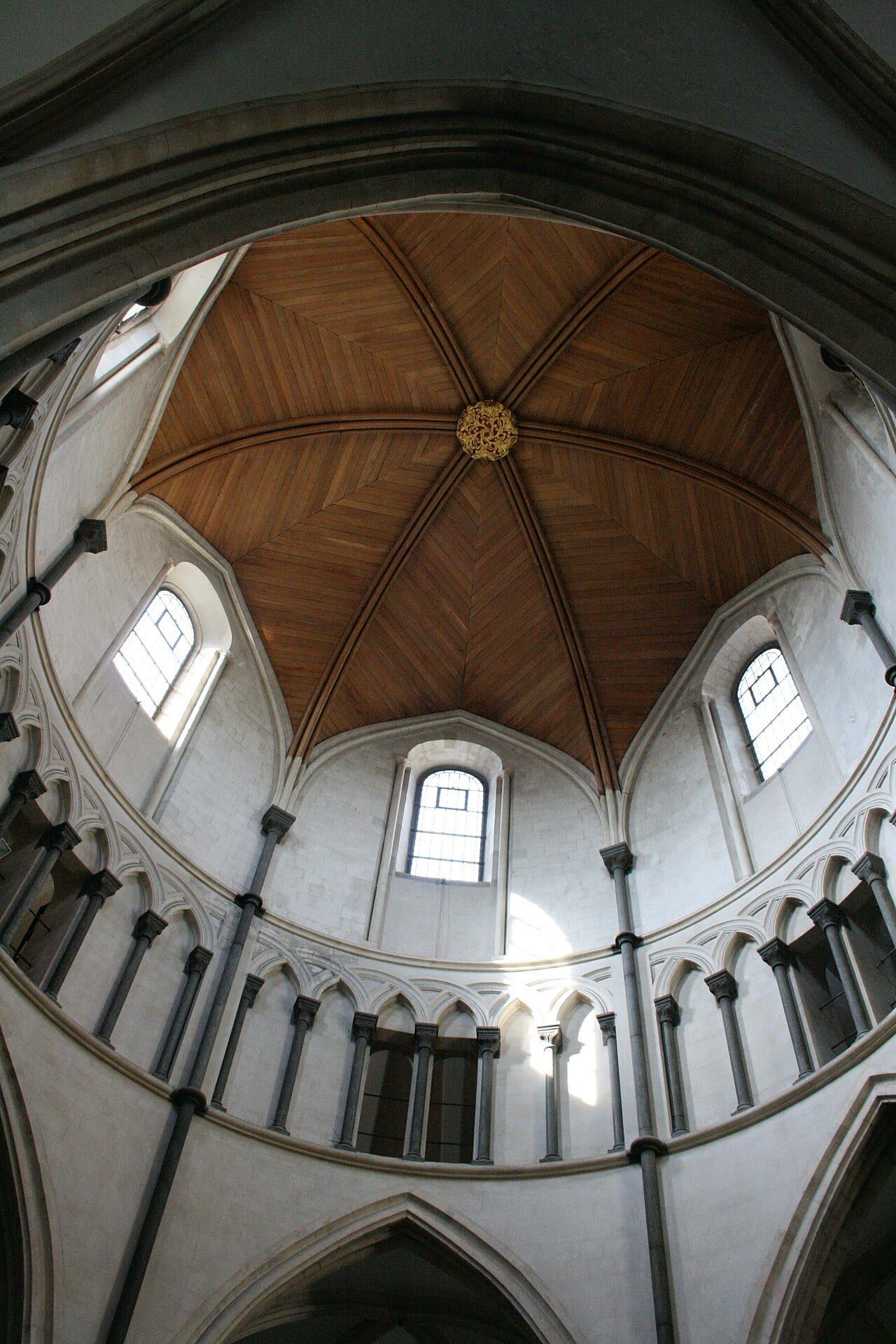 Dark Purbeck Marble shafts carrying the arches of the Temple Church, London (1185)